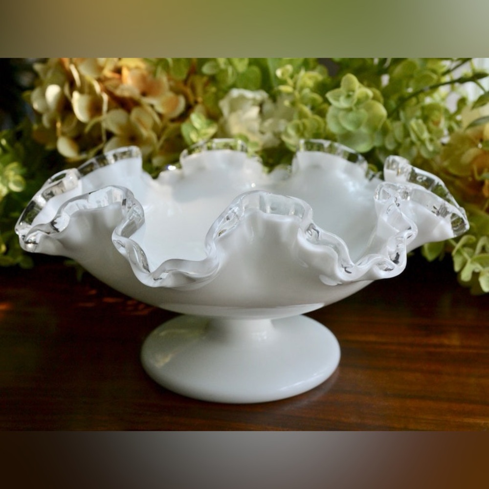 Vintage Fenton Silver Crest Milk Glass Bowl